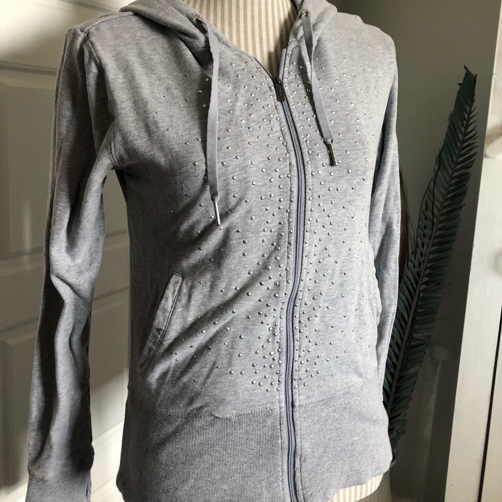 Grey Calvin Klein Rhinestone Zip-up Hoodie